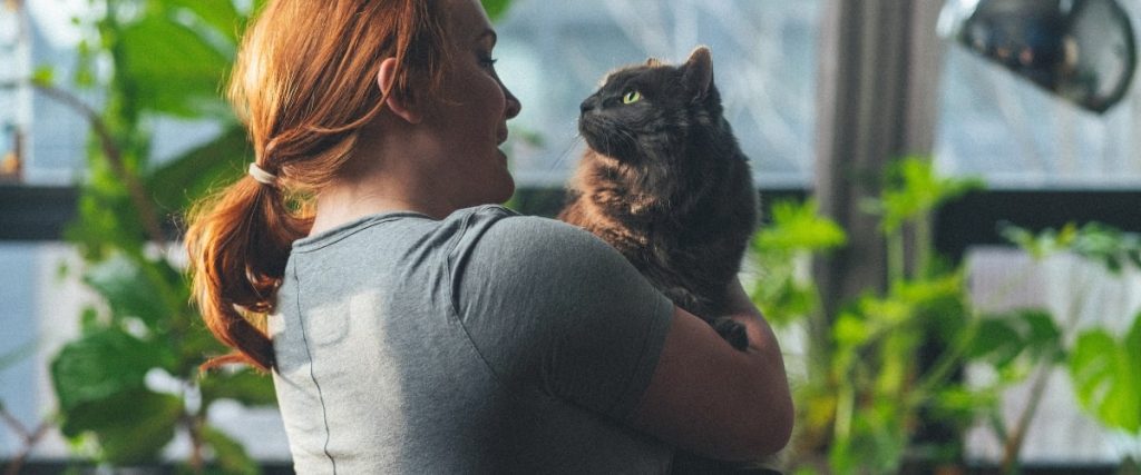 Kat vastgehouden in armen